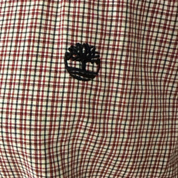 Timberland Slim Fit Button Down Men's Short Sleeve Red Checker Embroidered XL - Picture 3 of 4